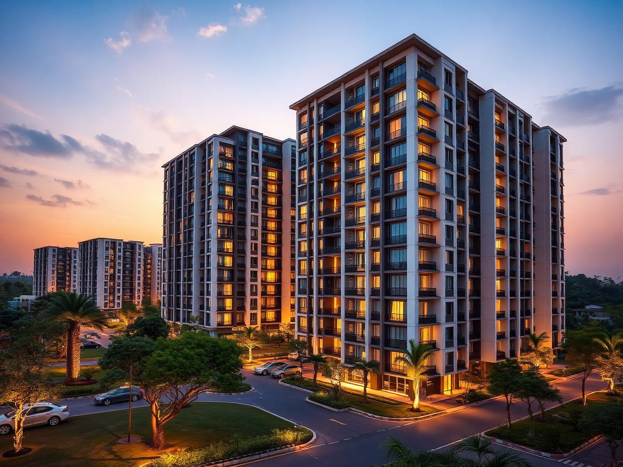 Premium residential towers in Kolkata at golden hour